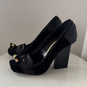 GIANMARCO LORENZI Elegant Black Leather Women's Heels Made in Italy Size 37 NWOB